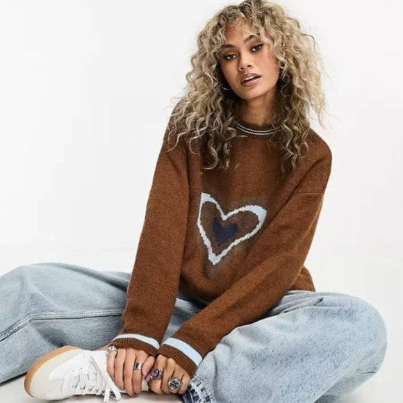 ASOS Daisy Street Oversized Knit Retro Heart Sweater - Picture 1 of 2